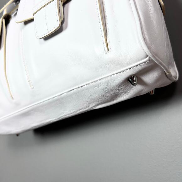 Furla top handle bag white leather buckle pockets coastal minimalist elevated - Picture 8 of 15